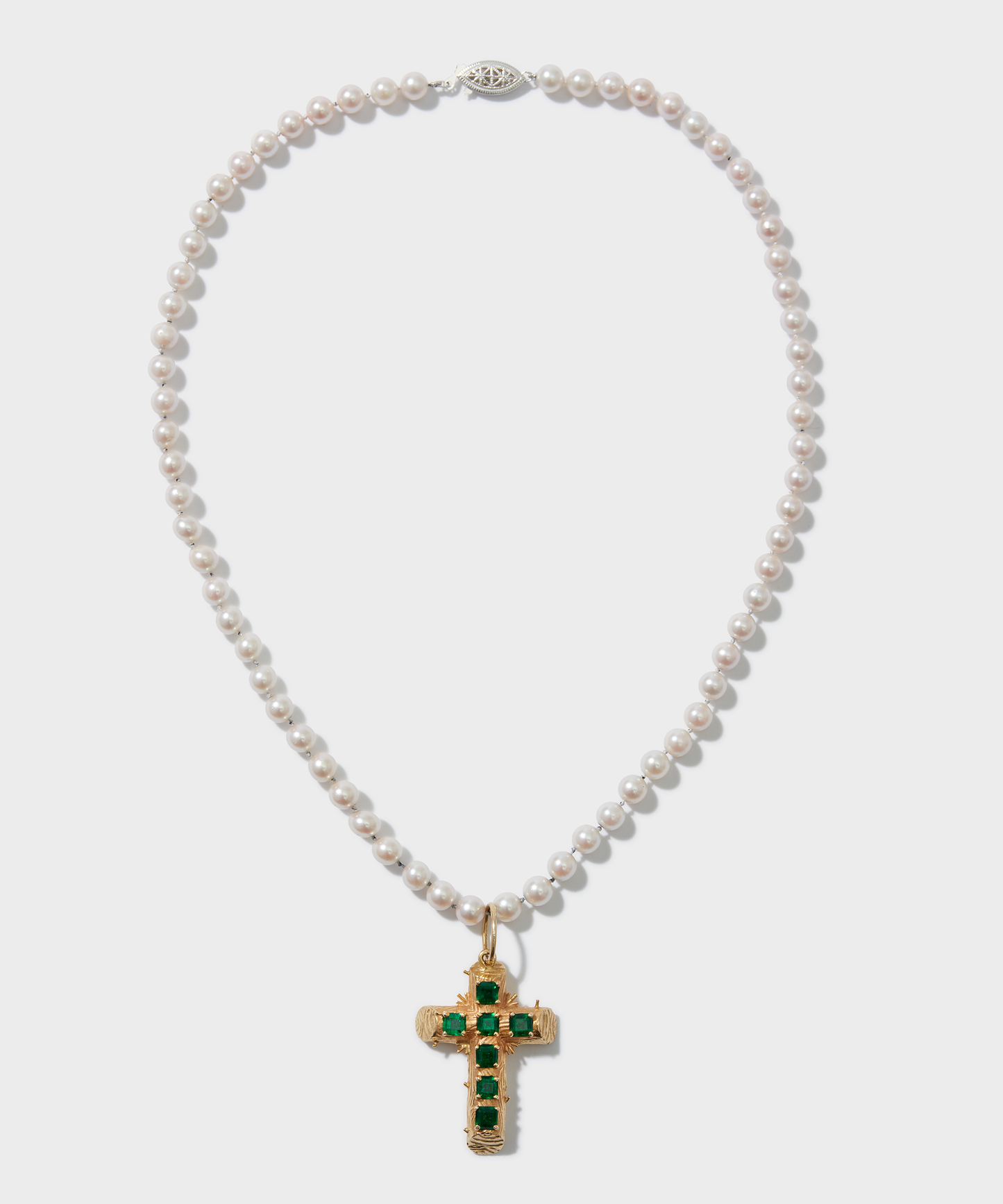 14k Gold Cross With Fresh Water Pearl Necklace