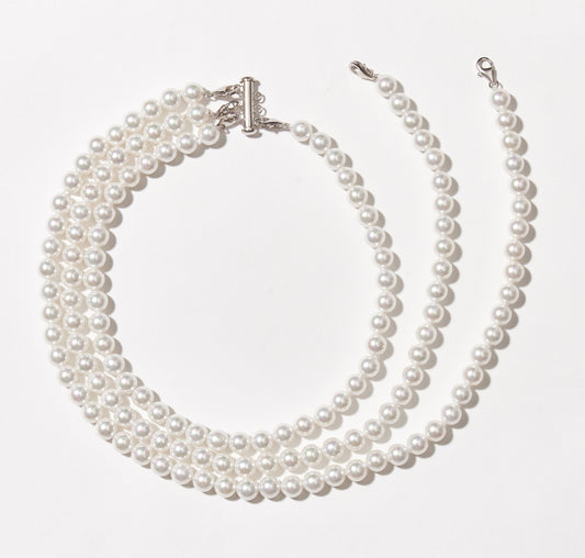 Three Strand Pearl Necklace With Silver Cross